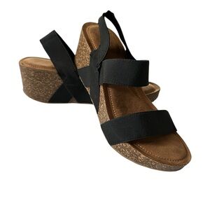 Madden Girl Black Strappy Cork Platform Stretch Sandals